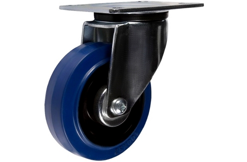 Колесо поворотное, синяя эластичная резина, платформенное крепление SRCL97